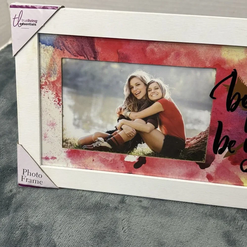Trueliving Essentials White Wood Photo Frame With Phrase Holds 4x6 Photo